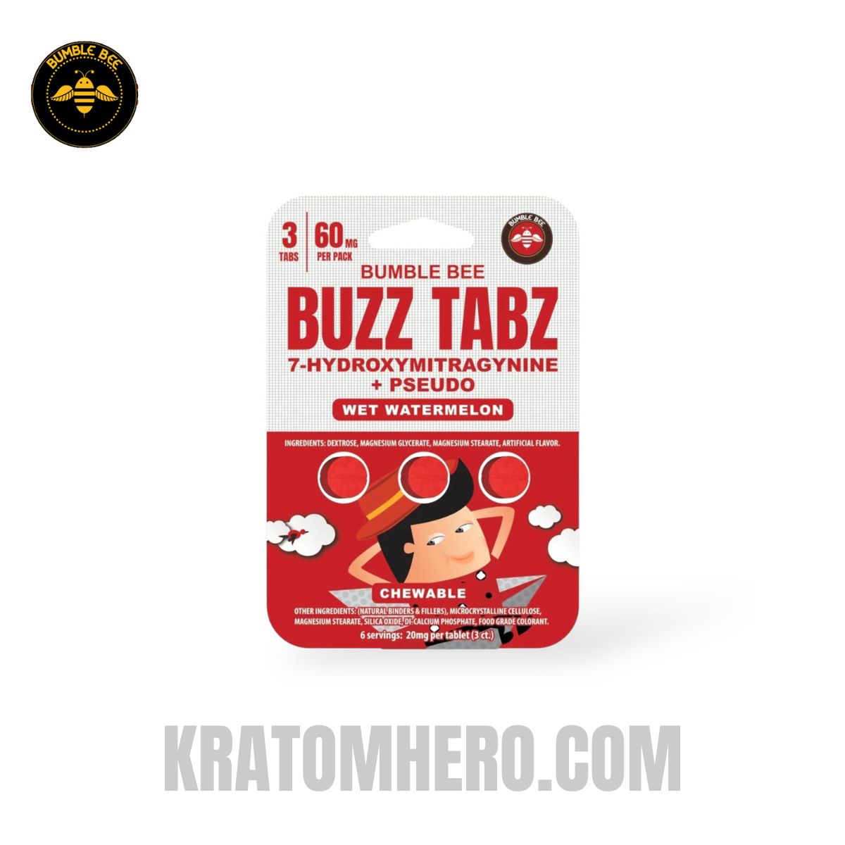 Bumble Bee Buzz Tabz 7-OH + Pseudo Chewable Tablets Wet Watermelon 20mg Per Tablet Bumble Bee Buzz Tabz 7-OH + Pseudo Chewable Tablets Wet Watermelon 20mg Per Tablet
