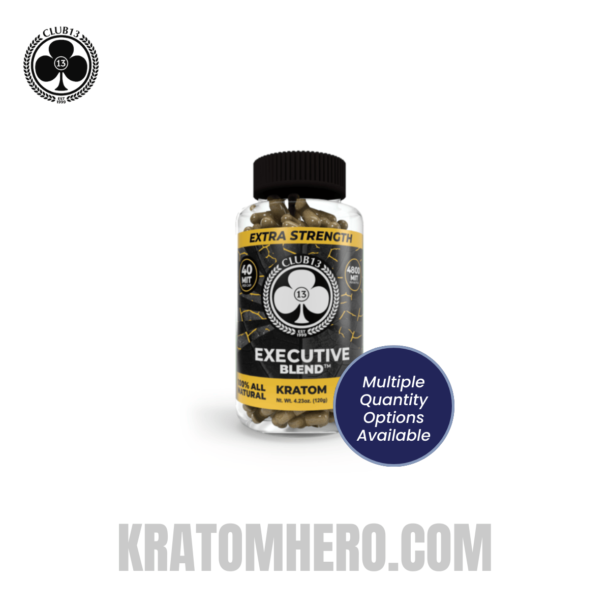 Club 13 Extra Strength Executive Blend Kratom Capsules - Multiple Quantity Options Club 13 Extra Strength Executive Blend Kratom Capsules - Multiple Quantity Options