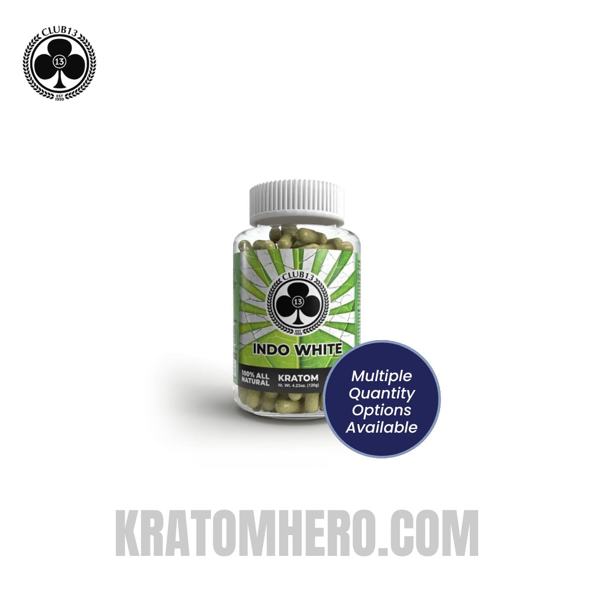 Club 13 Indo White Kratom Capsules - Multiple Quantity Options Club 13 Indo White Kratom Capsules - Multiple Quantity Options