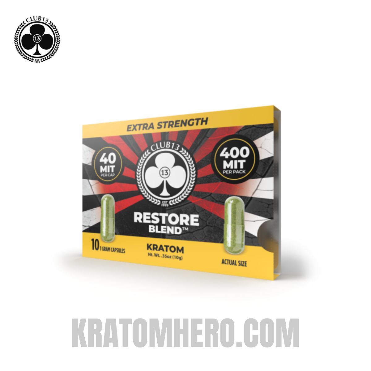 Club 13 Restore Extra Strength Kratom Capsules - 10 Capsules Club 13 Restore Extra Strength Kratom Capsules - 10 Capsules