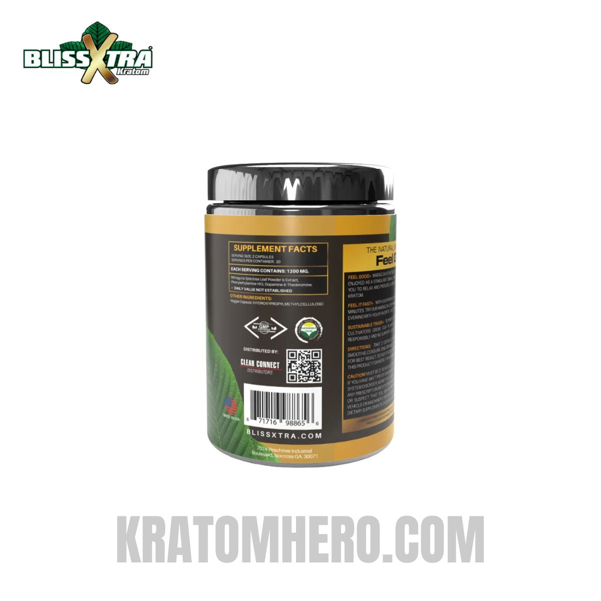 Bliss Xtra Gold Kratom Capsules - Back Side View