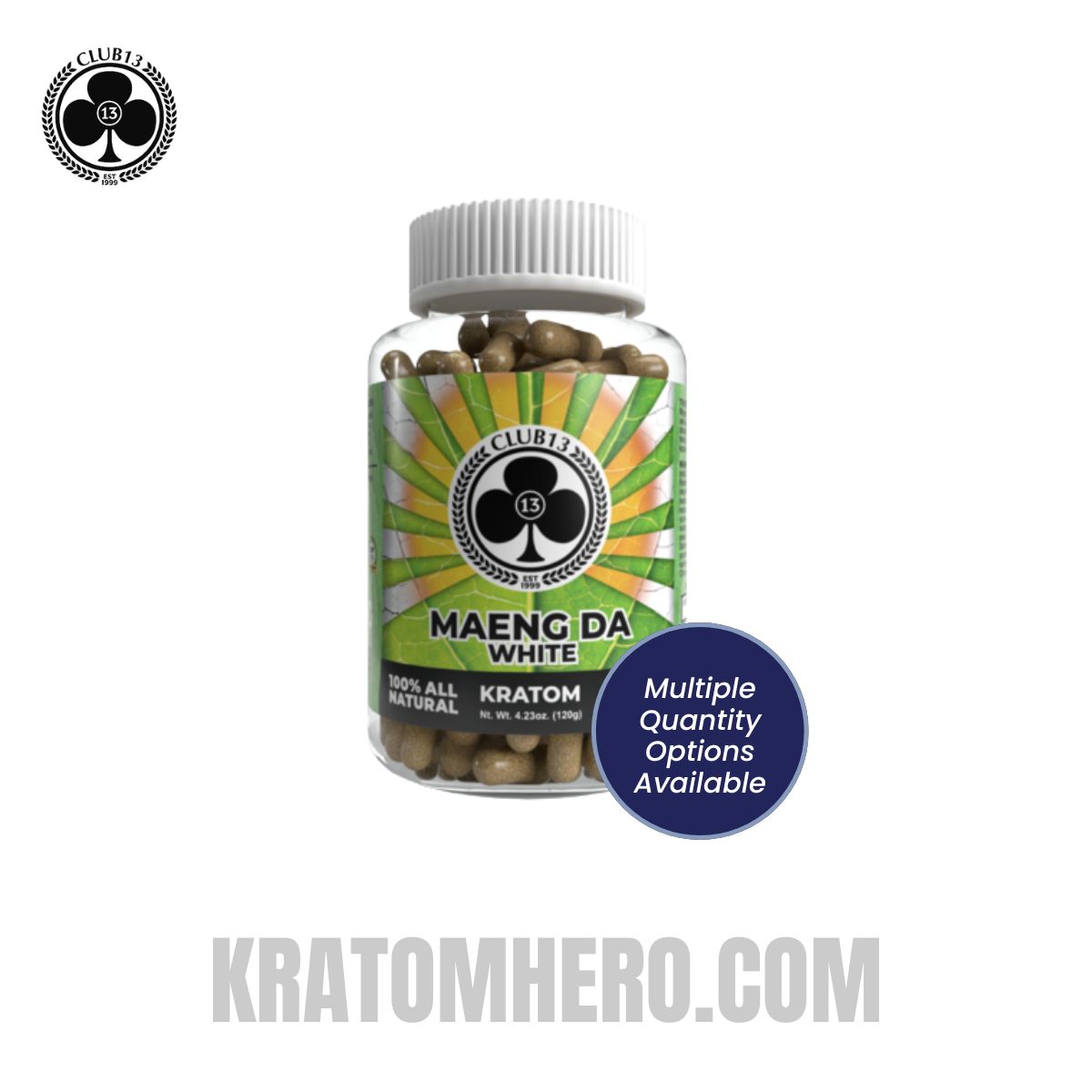 Club 13 White Maeng Da Kratom Capsules - Multiple Quantity Options