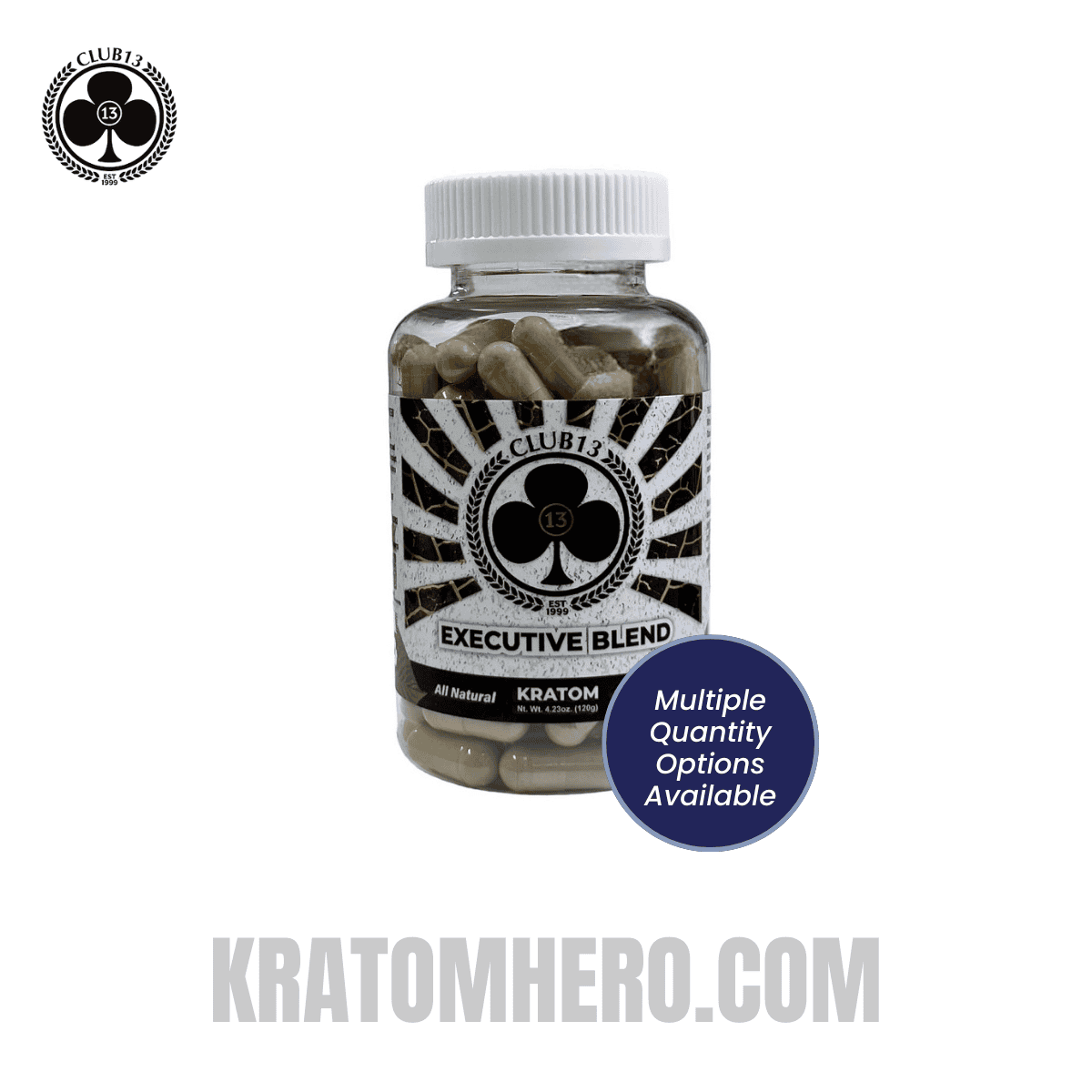 Club 13 Executive Blend Kratom Capsules -Multiple Quantity Options