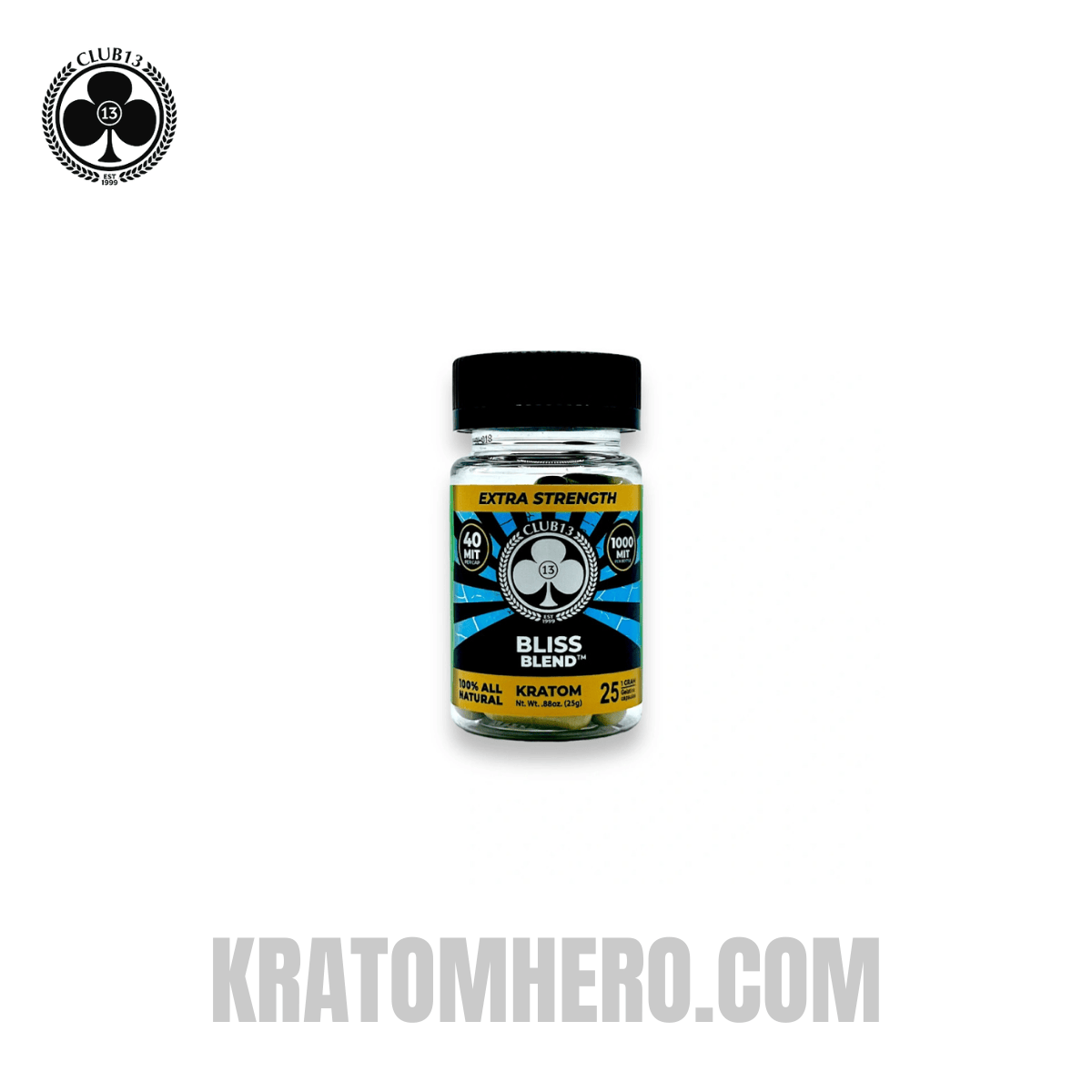 Club 13 Extra Strength Bliss Blend Kratom Capsules - 25 Capsules