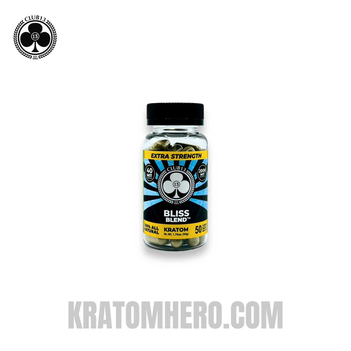 Club 13 Extra Strength Bliss Blend Kratom Capsules - 50 Capsules
