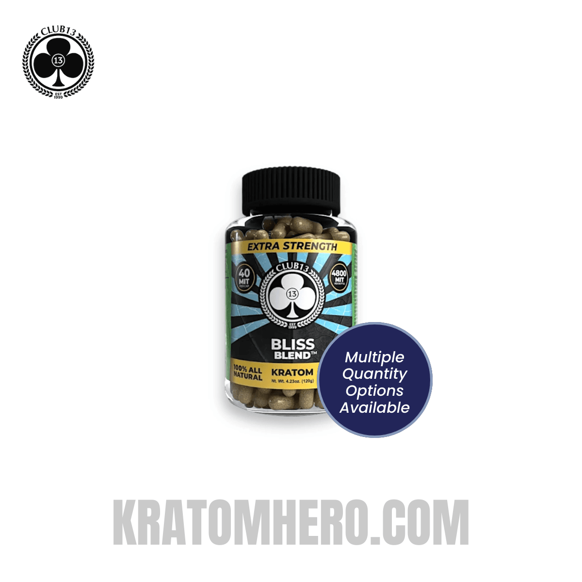 Club 13 Extra Strength Bliss Blend Kratom Capsules - Multiple Quantity Options