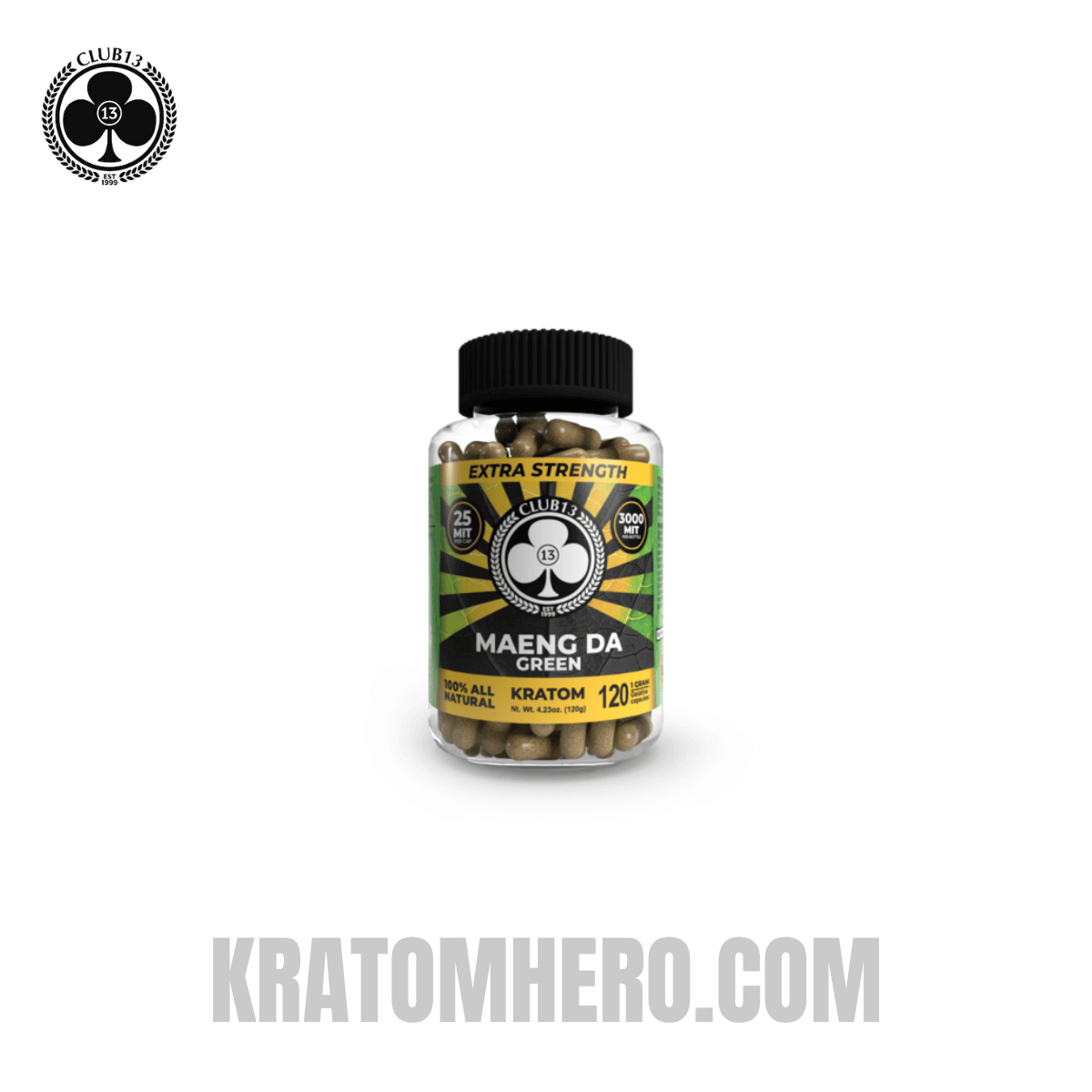 Club 13 Extra Strength Green Maeng Da Kratom Capsules - 120 Capsules