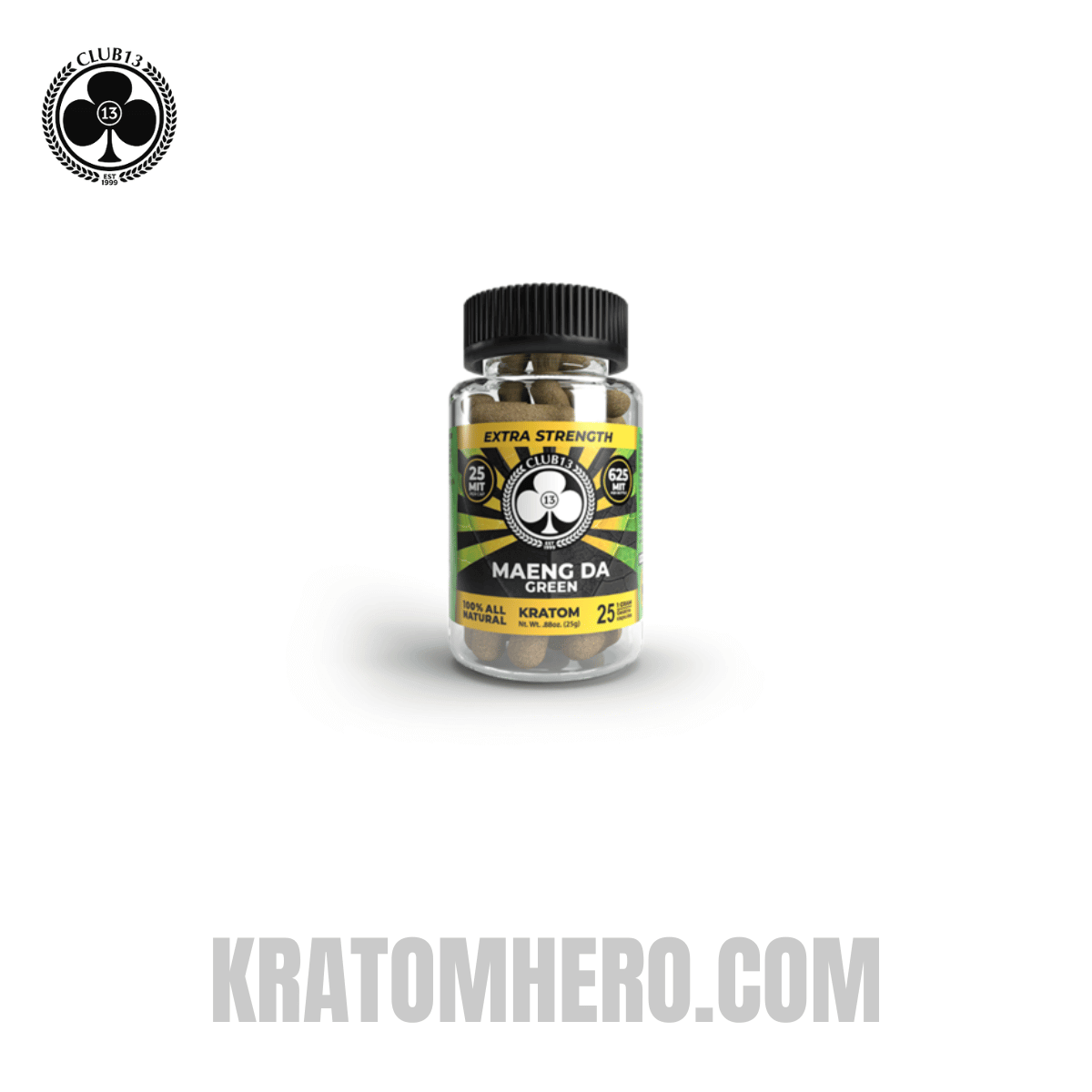 Club 13 Extra Strength Green Maeng Da Kratom Capsules - 25 Capsules