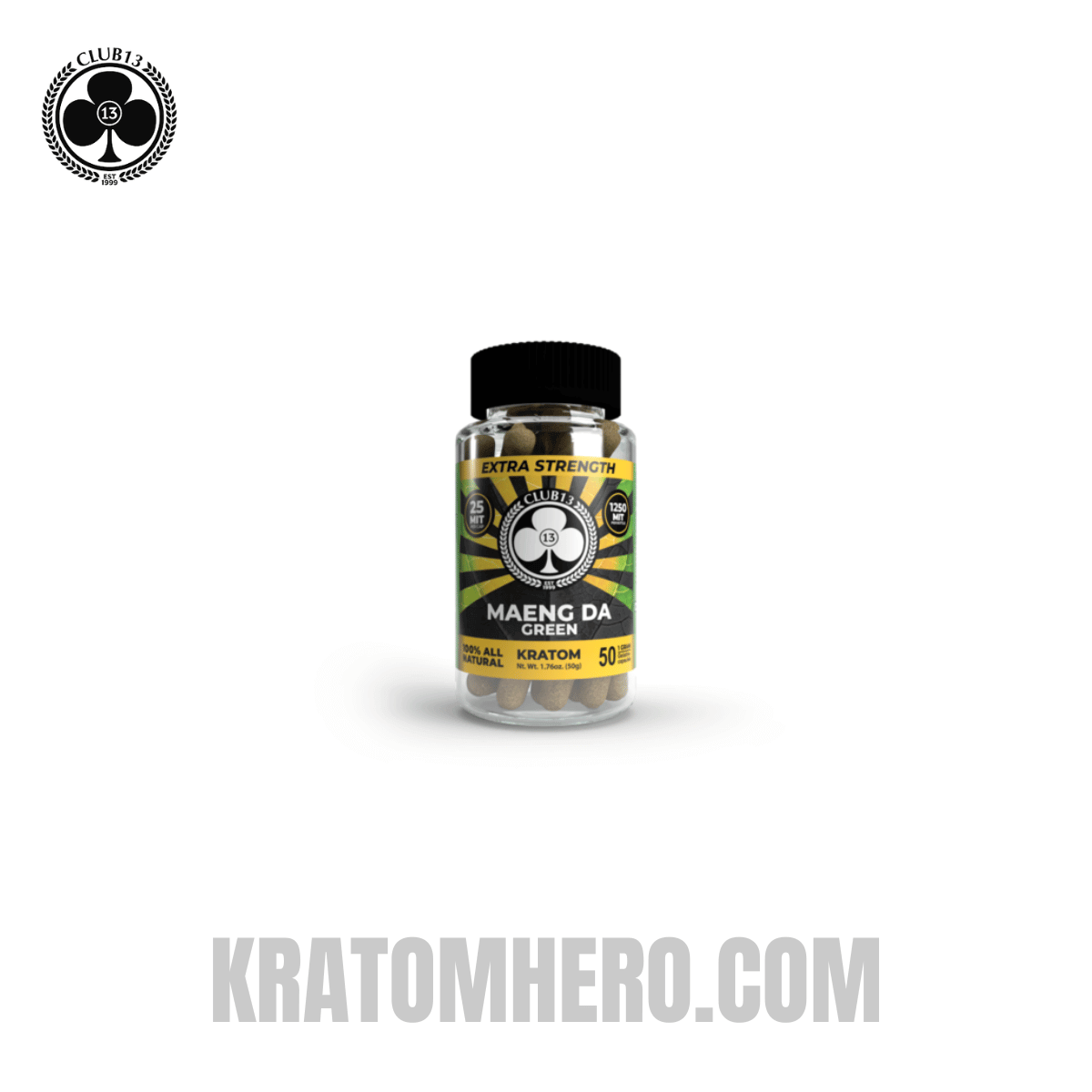 Club 13 Extra Strength Green Maeng Da Kratom Capsules - 50 Capsules