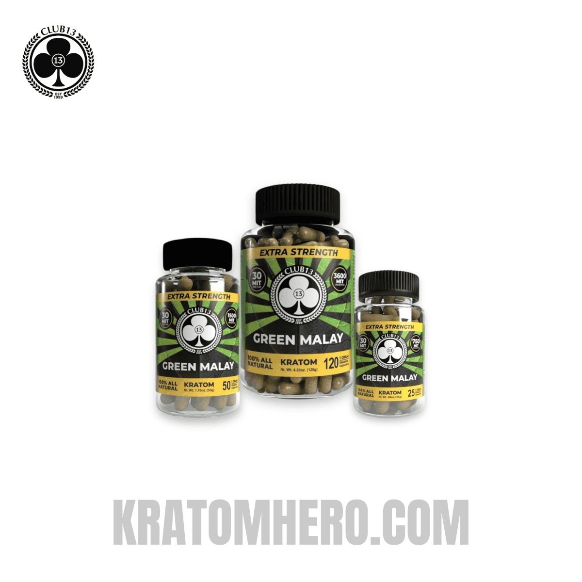 Club 13 Extra Strength Green Malay Kratom Capsules