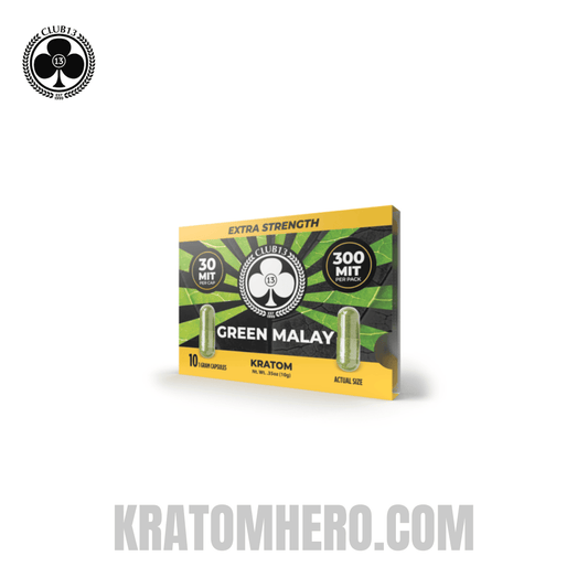 Club 13 Extra Strength Green Malay Kratom Capsules - 10 Capsules