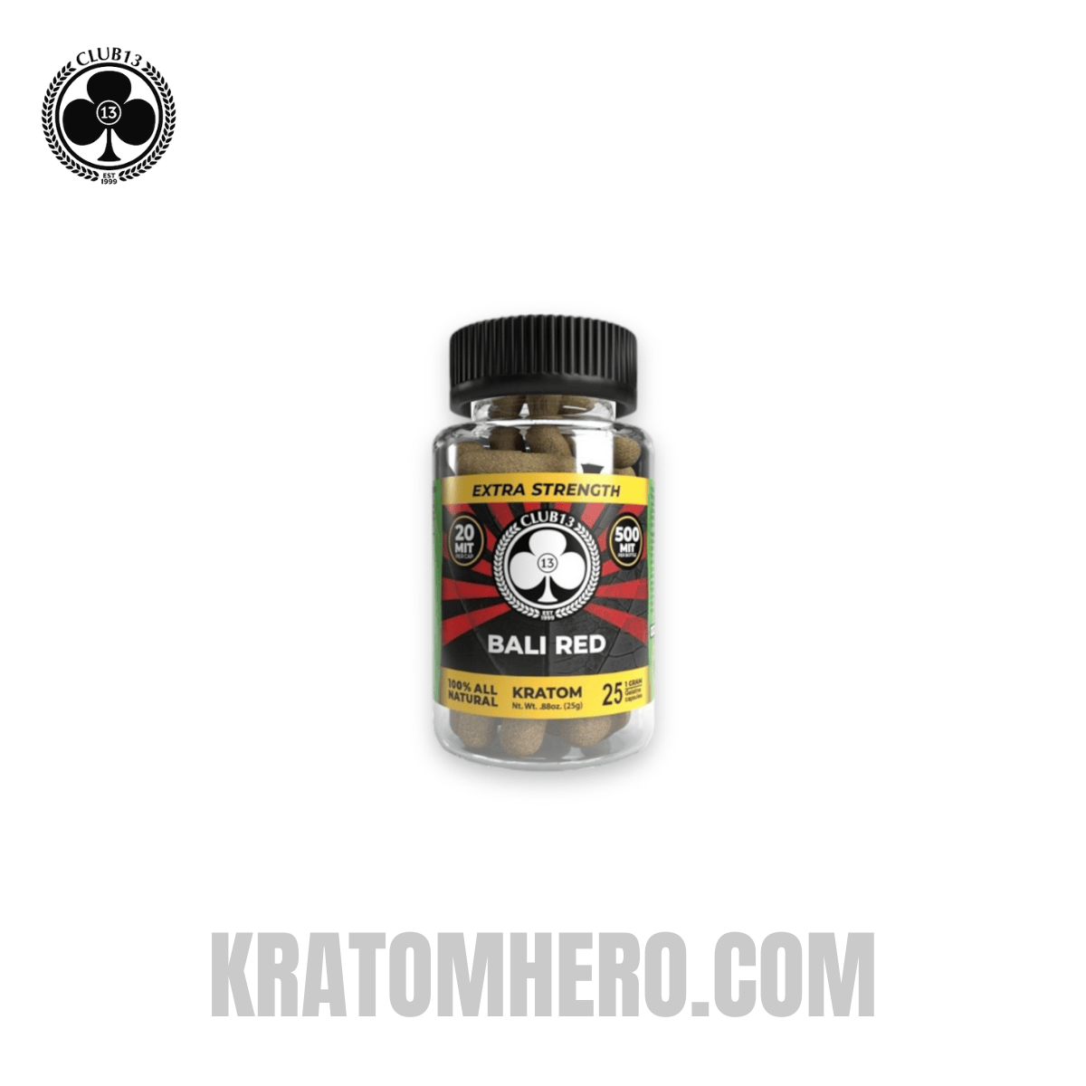 Club 13 Extra Strength Red Bali Kratom Capsules - 25 Capsules