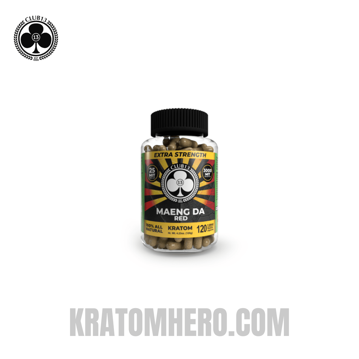 Club 13 Extra Strength Red Maeng Da Kratom Capsules - 120 Capsules