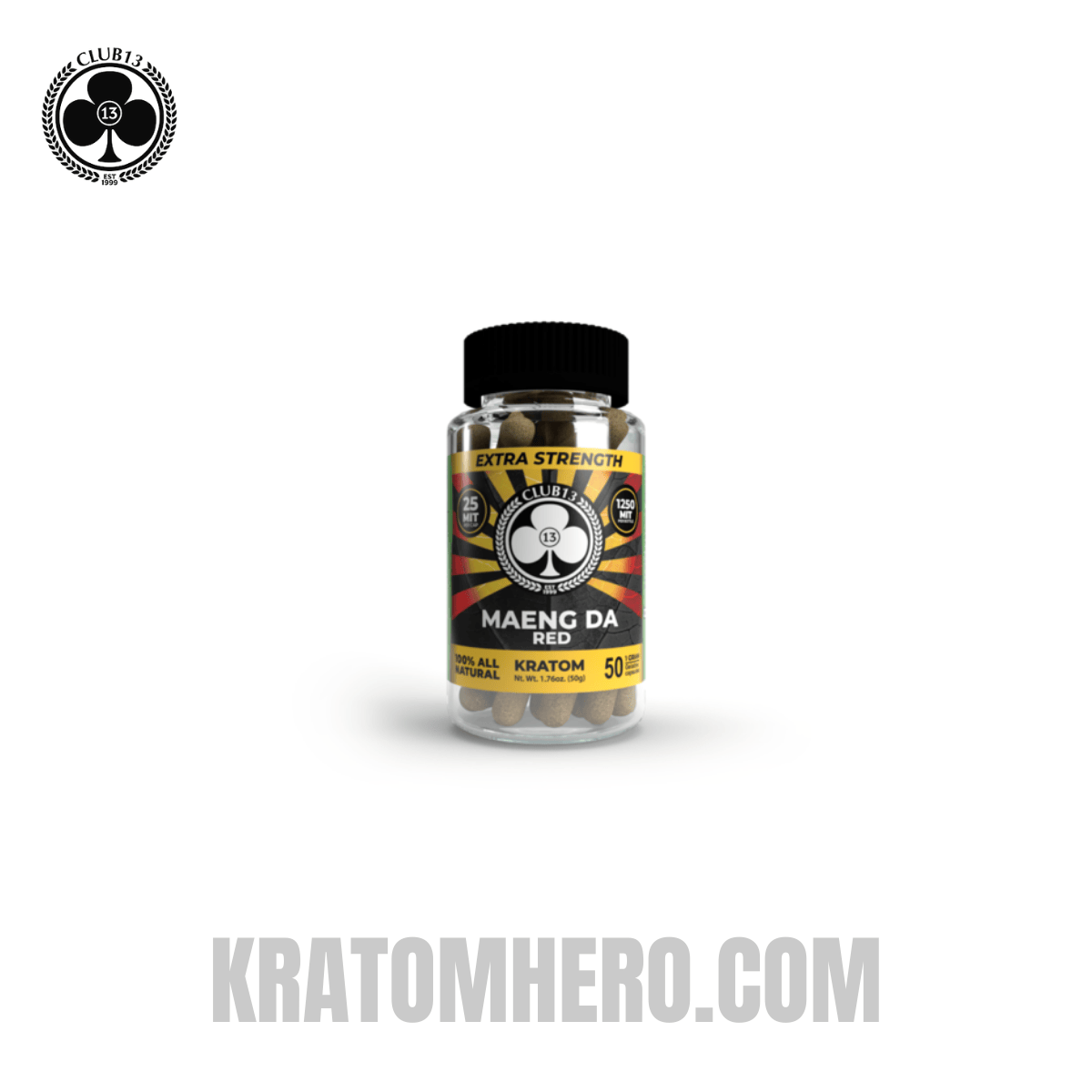 Club 13 Extra Strength Red Maeng Da Kratom Capsules - 50 Capsules