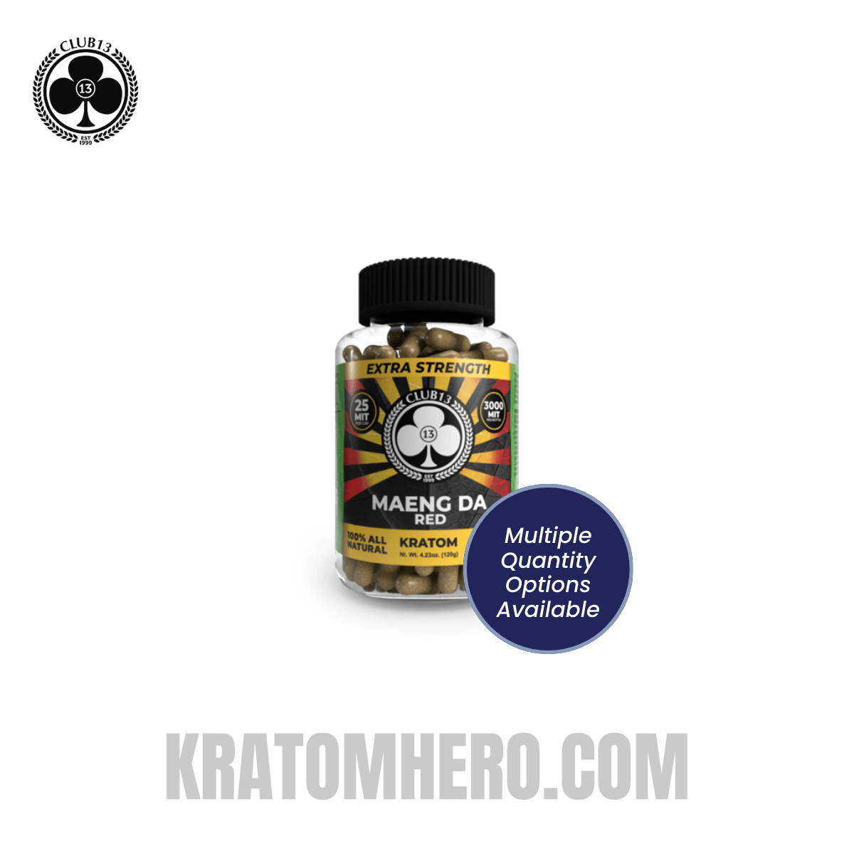 Club 13 Extra Strength Red Maeng Da Kratom Capsules - Multiple Quantity Options