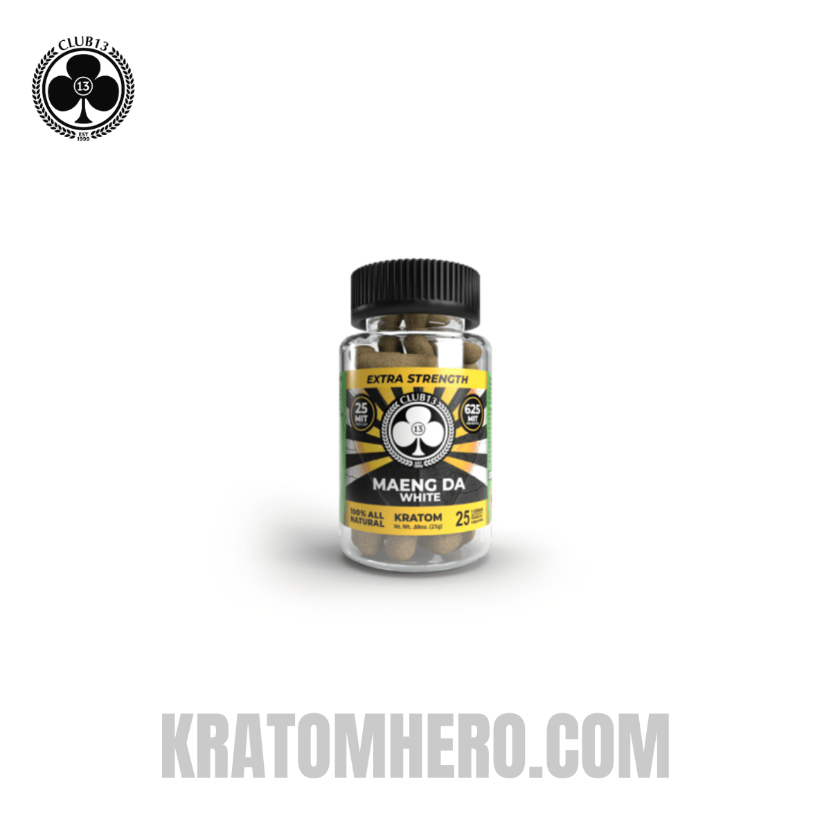 Club 13 Extra Strength White Maeng Da Kratom Capsules - 25 Capsules