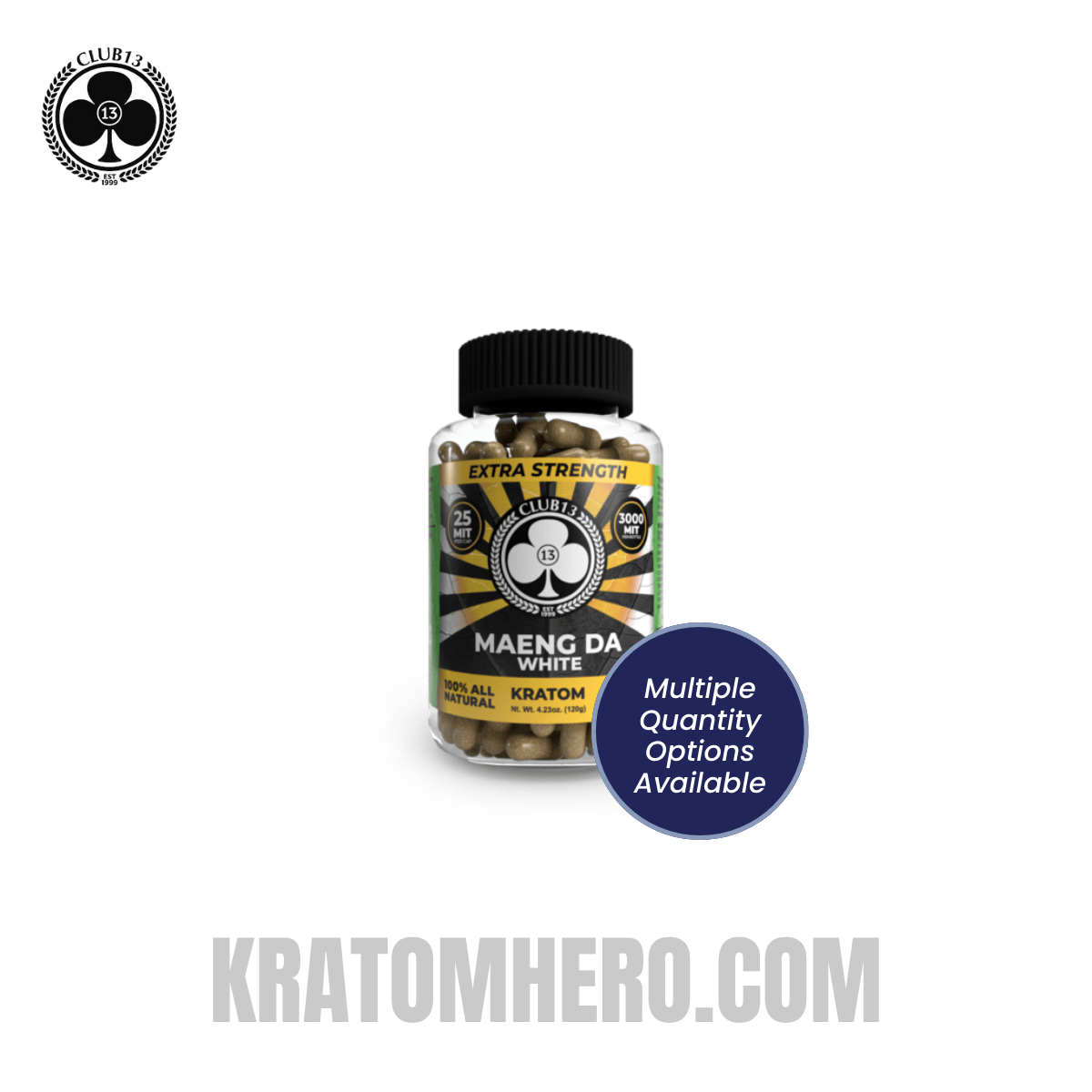 Club 13 Extra Strength White Maeng Da Kratom Capsules - Multiple Quantity Options