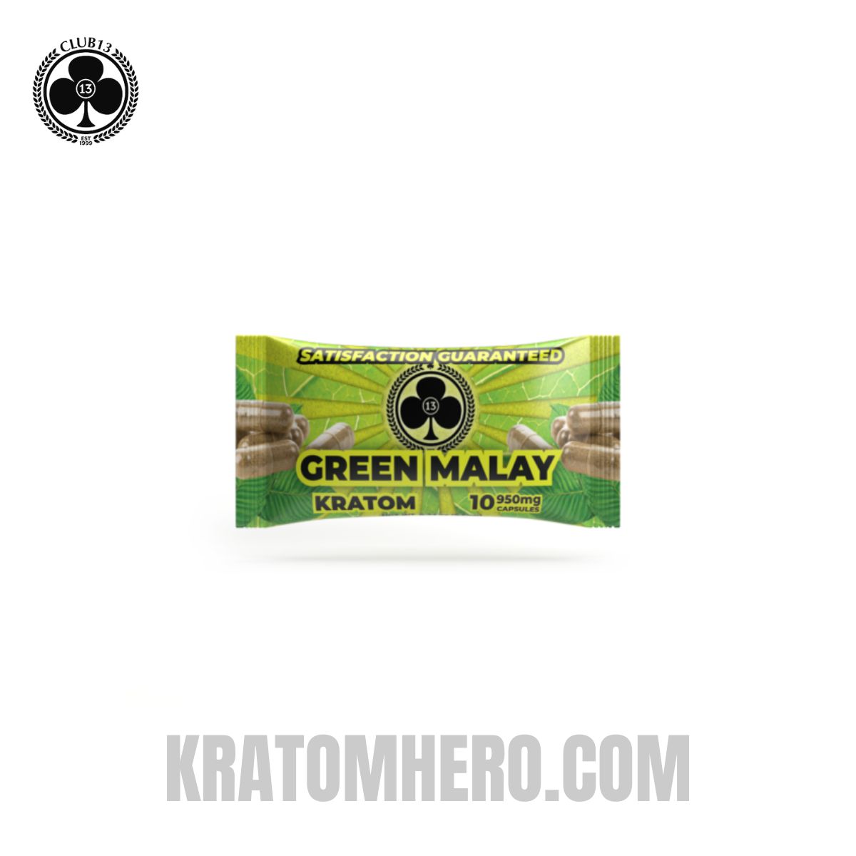 Club 13 Green Malay Kratom Capsules - 10 Capsules