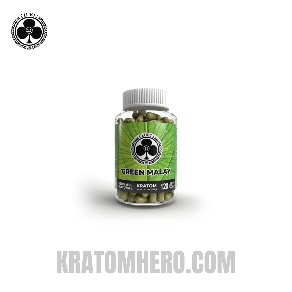 Club 13 Green Malay Kratom Capsules - 120 Capsules