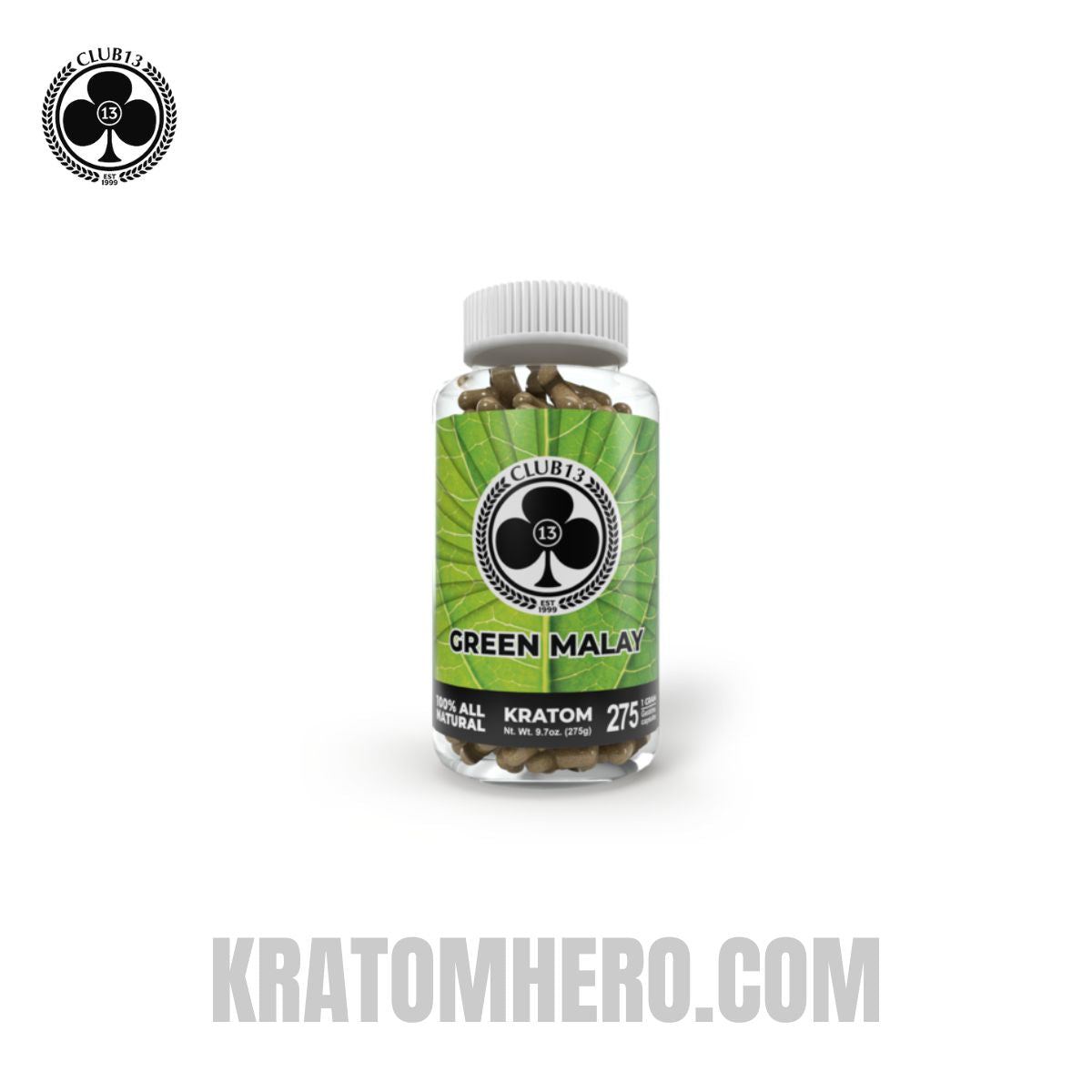 Club 13 Green Malay Kratom Capsules - 275 Capsules