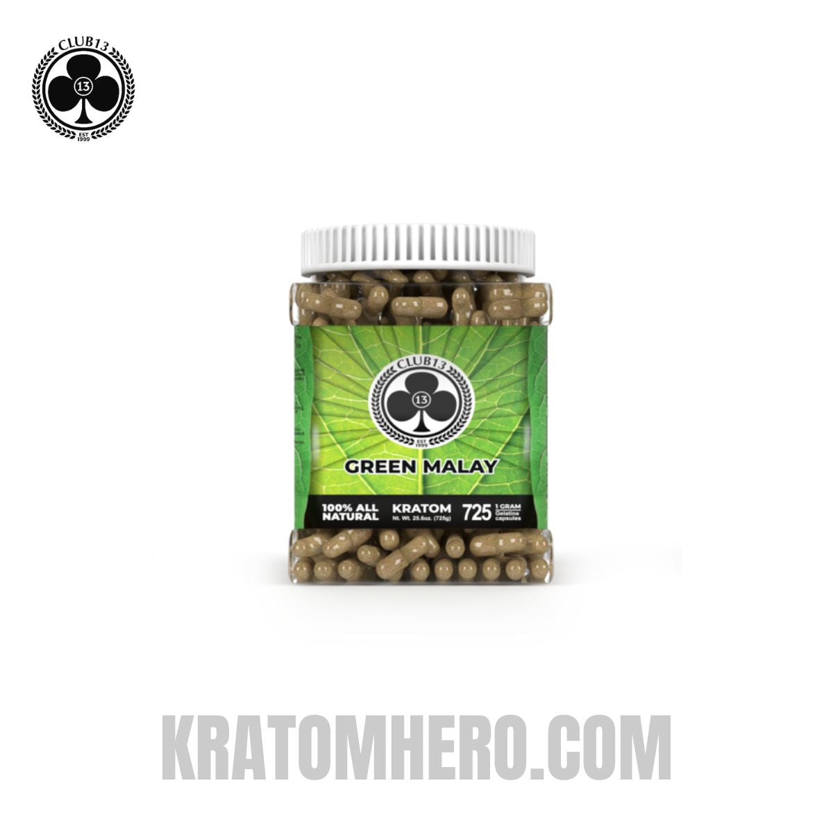 Club 13 Green Malay Kratom Capsules - 725 Capsules