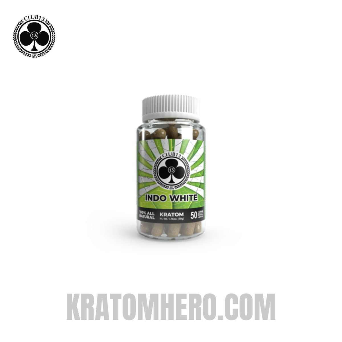 Club 13 Indo White Kratom Capsules - 50 Capsules