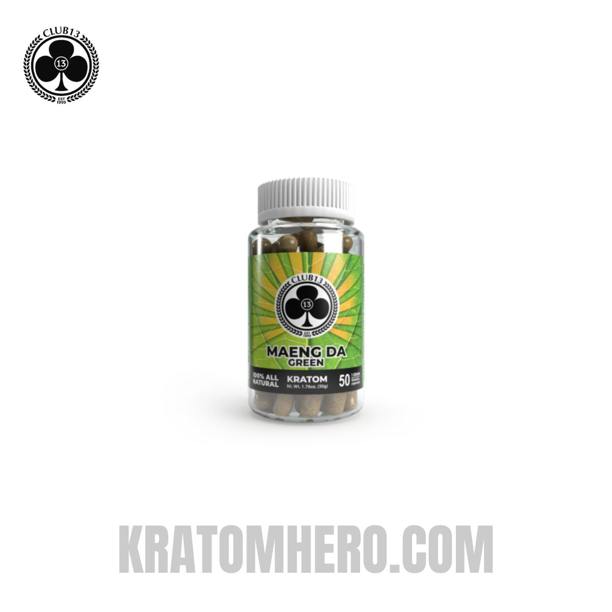 Club 13 Maeng Da Green Kratom Capsules - 50 Capsules