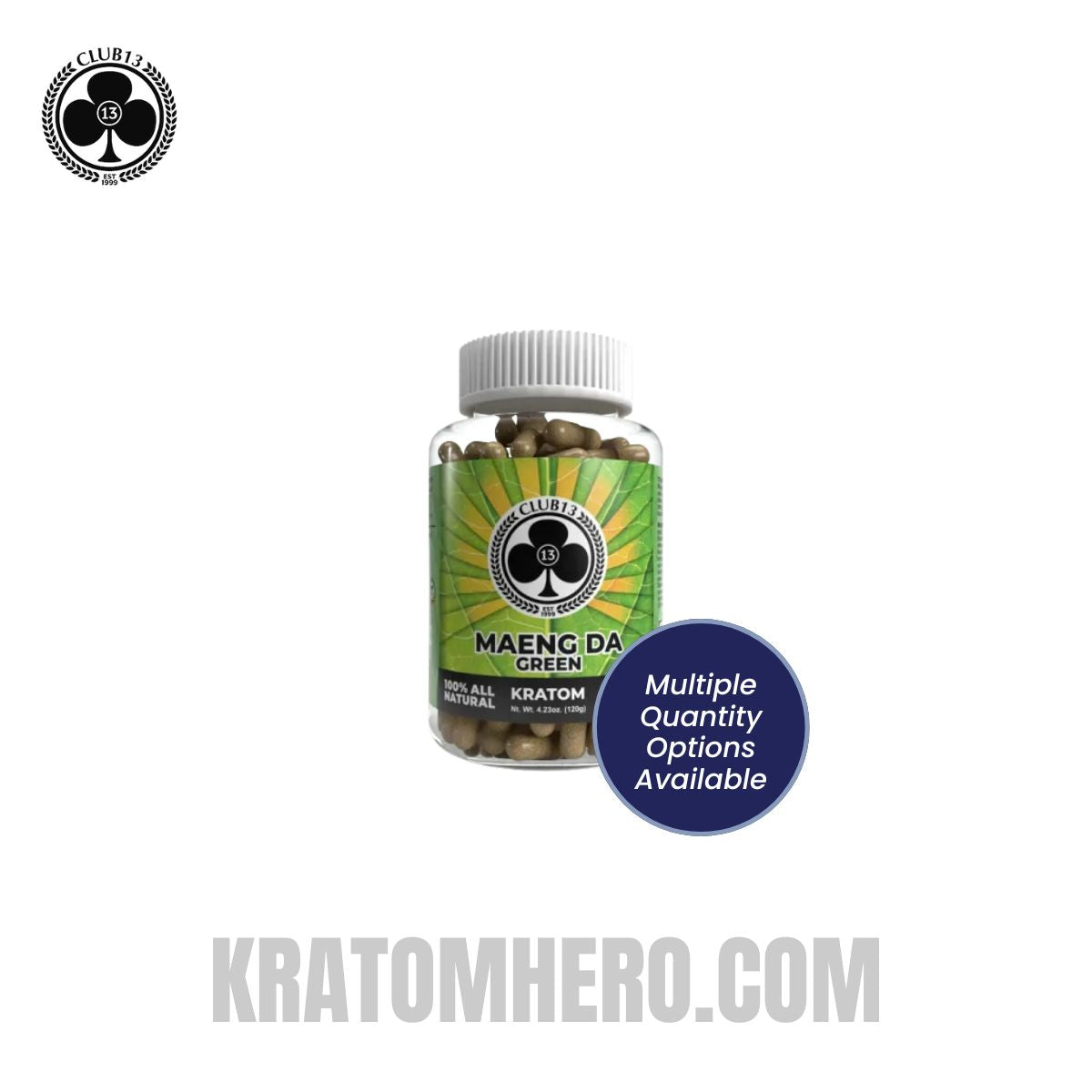 Club 13 Maeng Da Green Kratom Capsules - Multiple Quantity Options