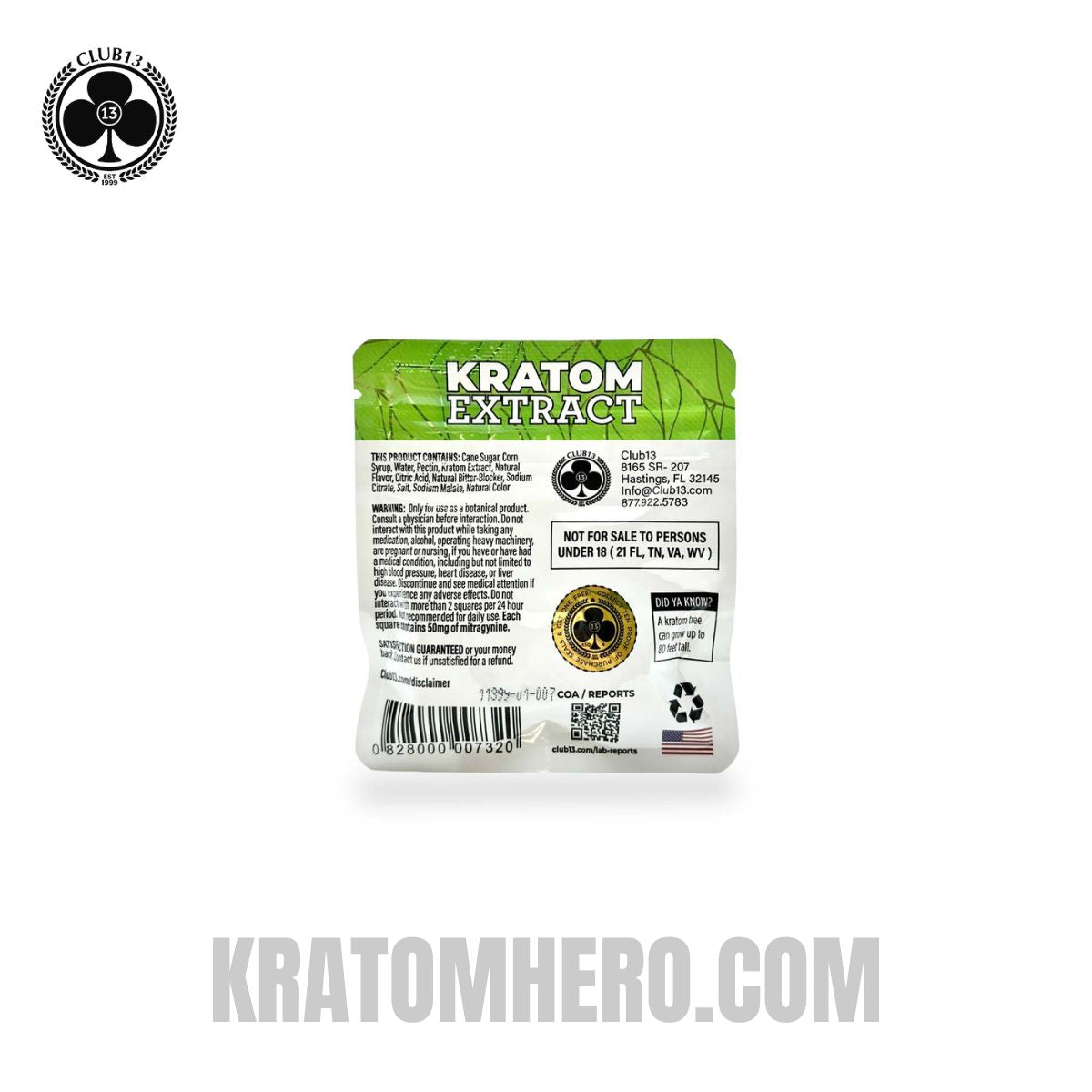Club 13 Red Apple Extract Kratom Gummies - 4Ct Back Side View