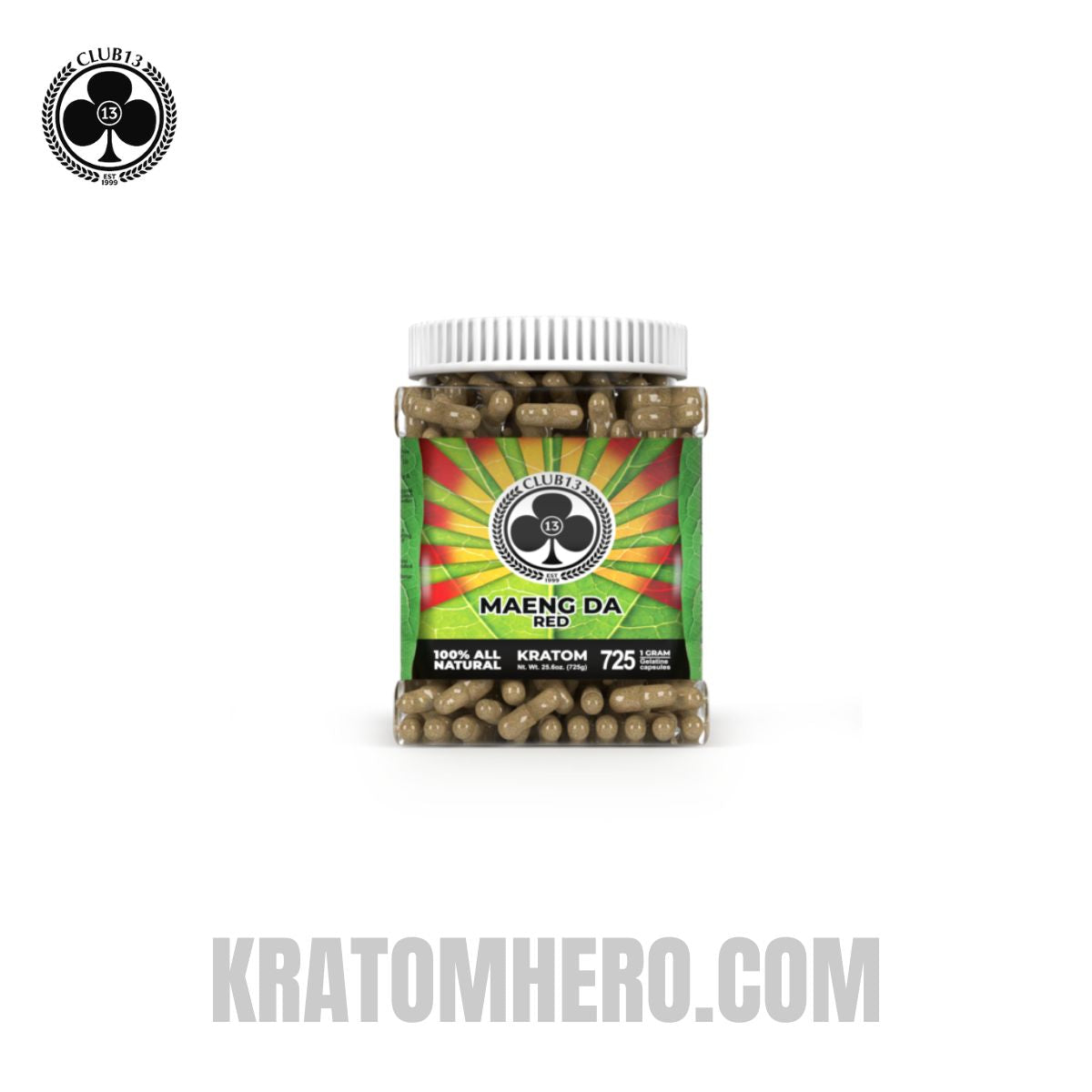 Club 13 Red Maeng Da Kratom Capsules - 725 Capsules
