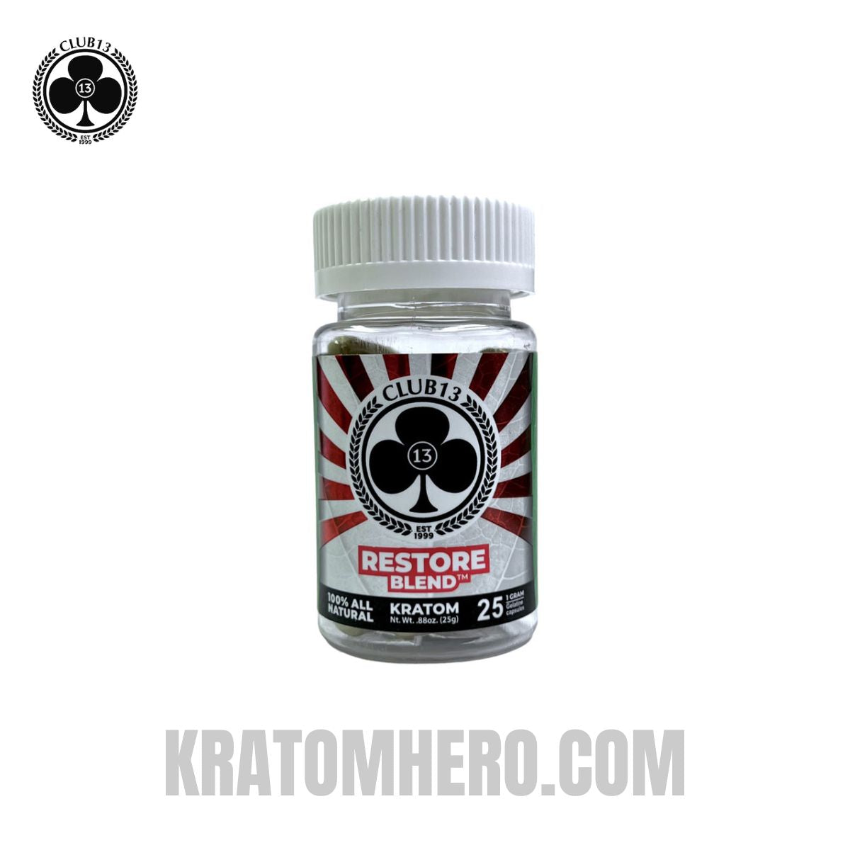 Club 13 Restore Blend Kratom Capsules - 25 Capsules