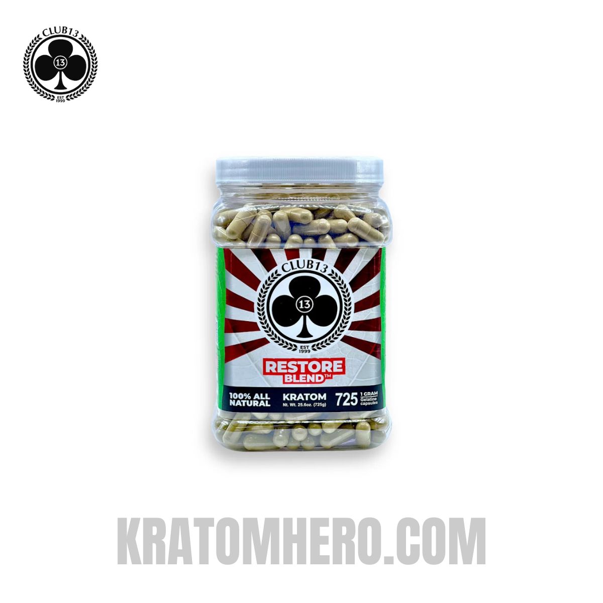 Club 13 Restore Blend Kratom Capsules - 725 Capsules