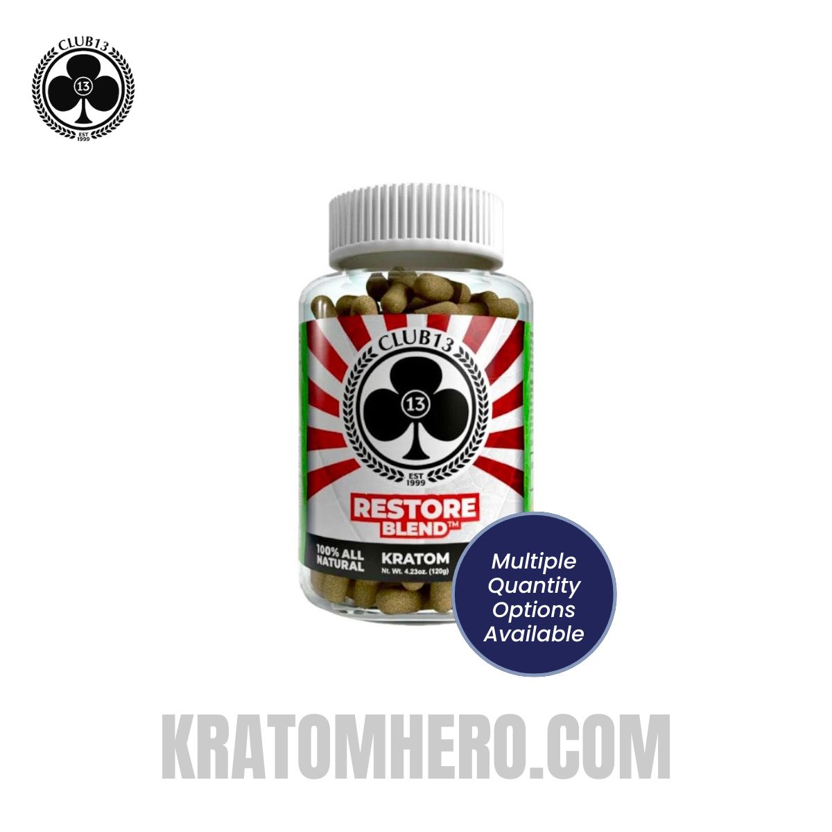 Club 13 Restore Blend Kratom Capsules - Multiple Quantity Options
