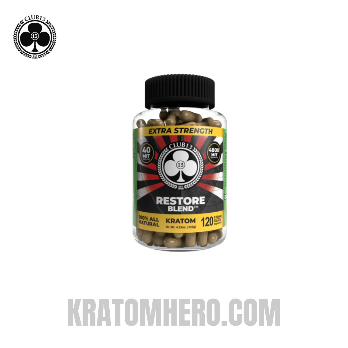 Club 13 Restore Extra Strength Kratom Capsules - 120 Capsules