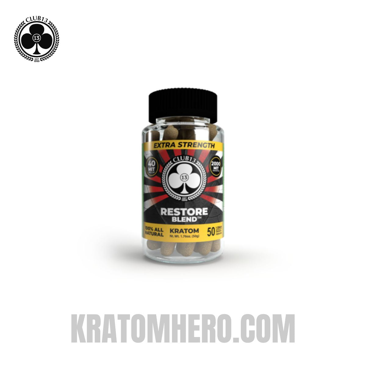 Club 13 Restore Extra Strength Kratom Capsules - 50 Capsules
