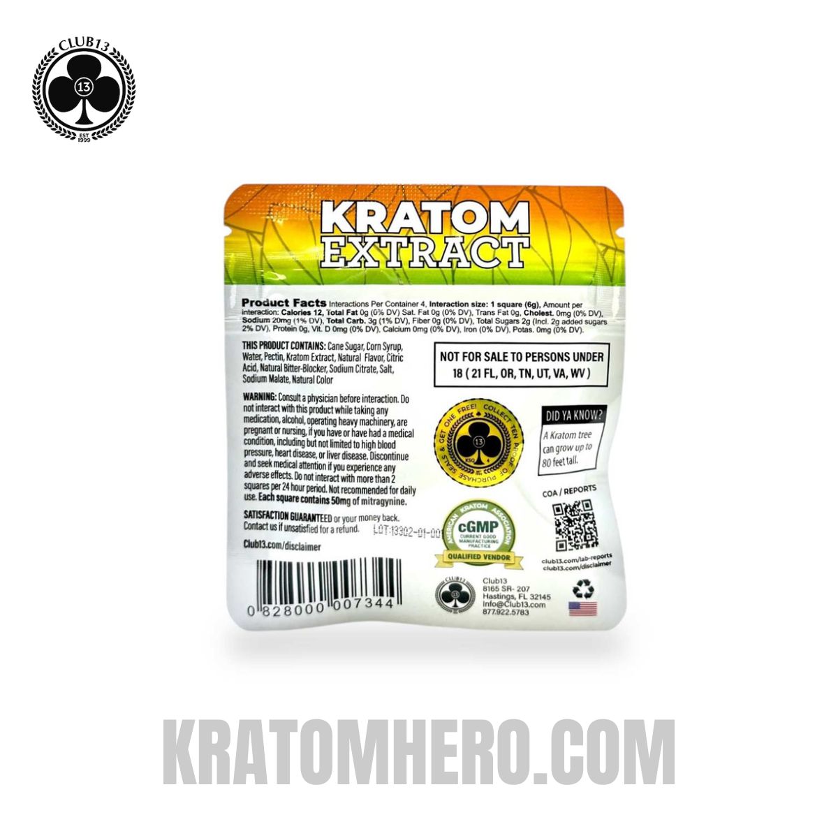 Club 13 Variety Pack Extract Kratom Gummies - 4Ct Back Side View