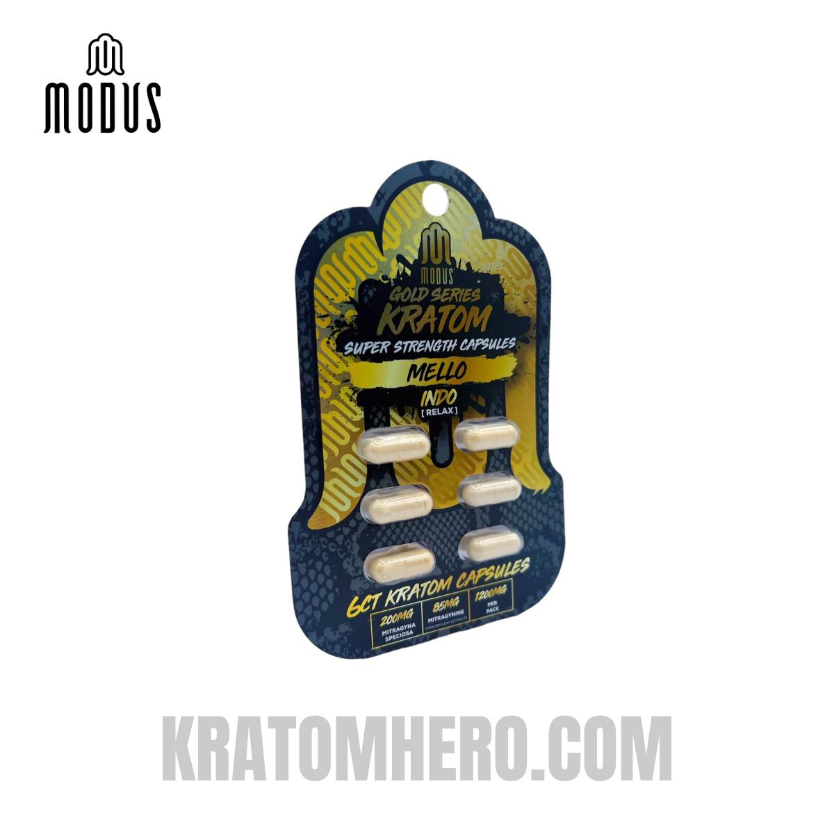 Modus Kratom Capsules Gold Series Super Strength Mello Indo Relax - 6ct