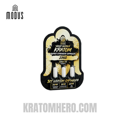 Modus Kratom Capsules Gold Series Super Strength Zing Maeng Da Energy - 3ct