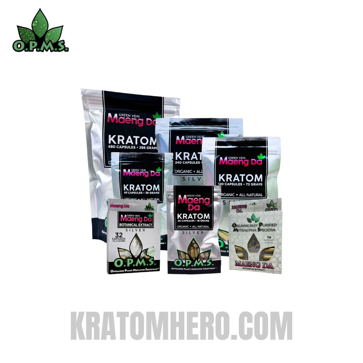 OPMS Green Vein Maeng Da Kratom Capsules - All Pack