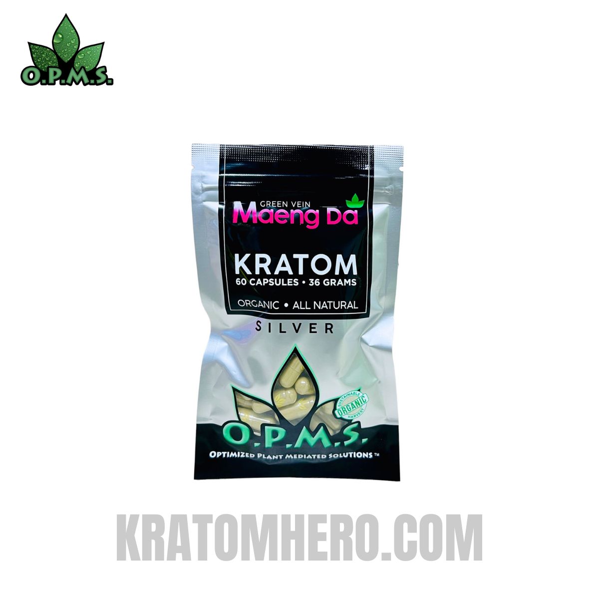 OPMS Green Vein Maeng Da Kratom Capsules - 60 Capsules