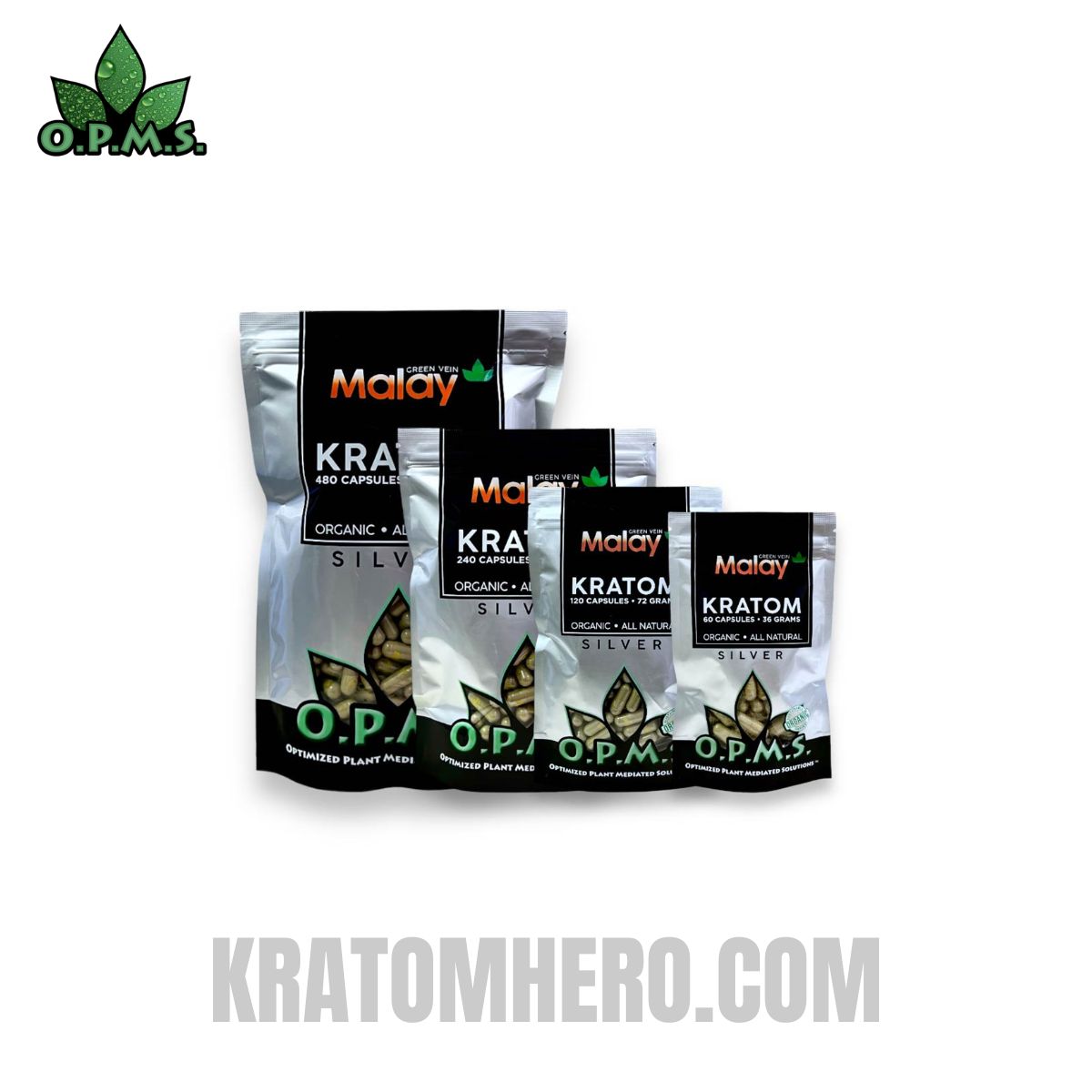 OPMS Green Vein Malay Kratom Capsules - All Pack
