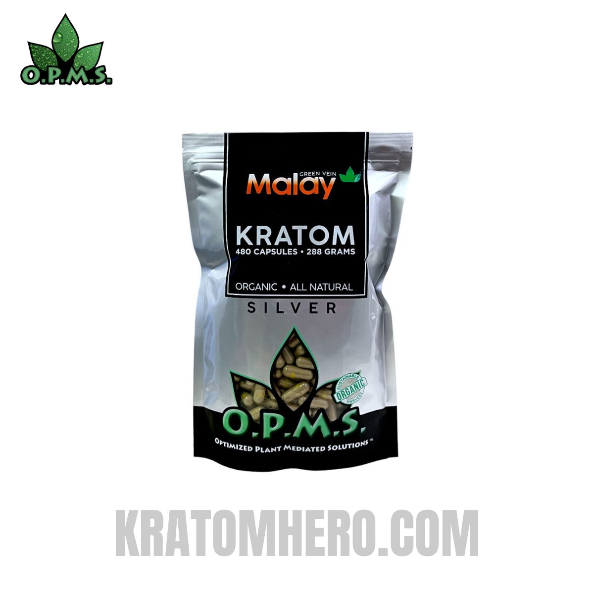 OPMS Green Vein Malay Kratom Capsules - 480 Capsules