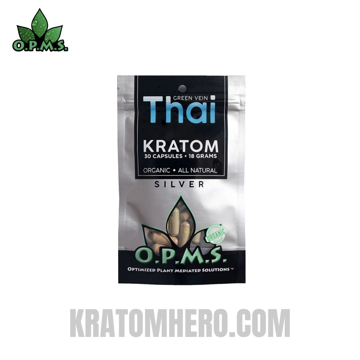 OPMS Green Vein Thai Kratom Capsules - 30 Capsules
