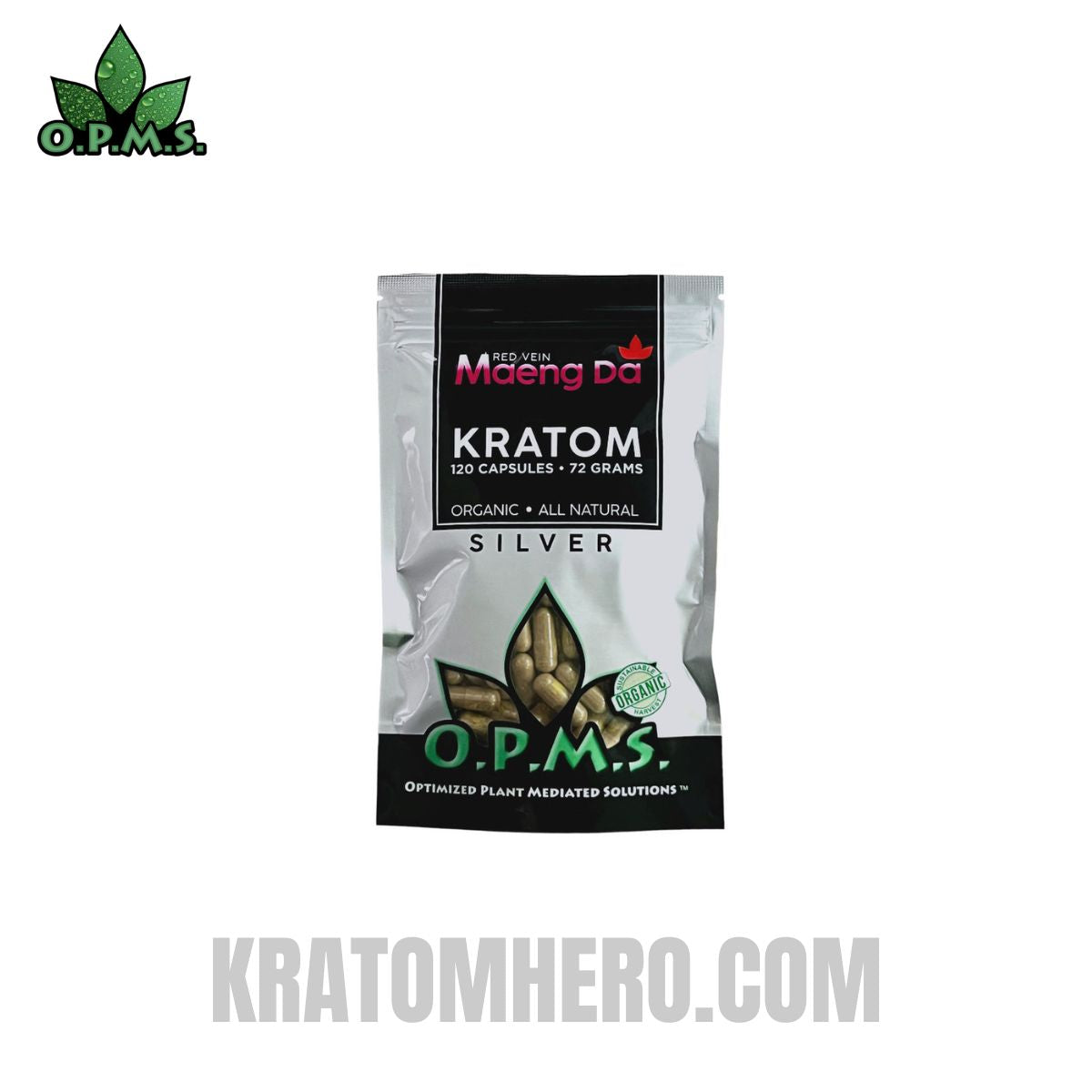 OPMS Silver Red Vein Maeng Da Kratom Capsules - 120 Capsules