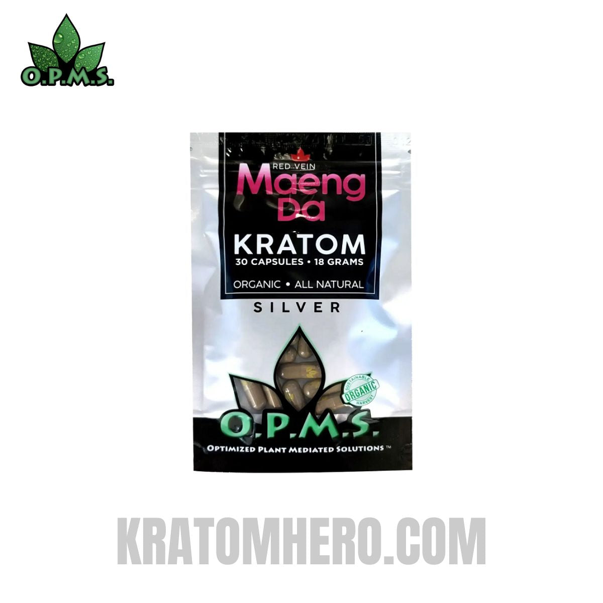 OPMS Silver Red Vein Maeng Da Kratom Capsules - 30 Capsules