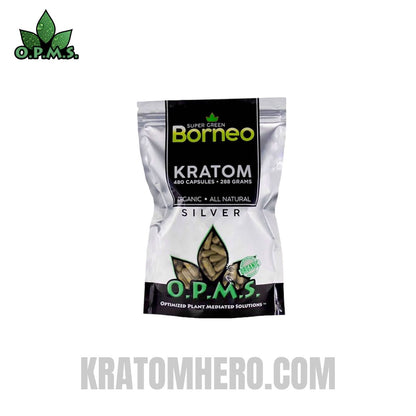 OPMS Silver Super Green Borneo Kratom Capsules - 480 Capsules
