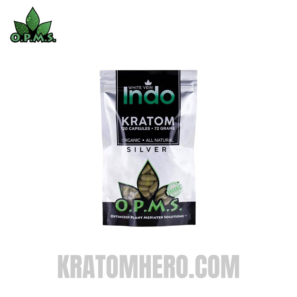 OPMS Silver White Vein Indo Kratom Capsules - 120 Capsules