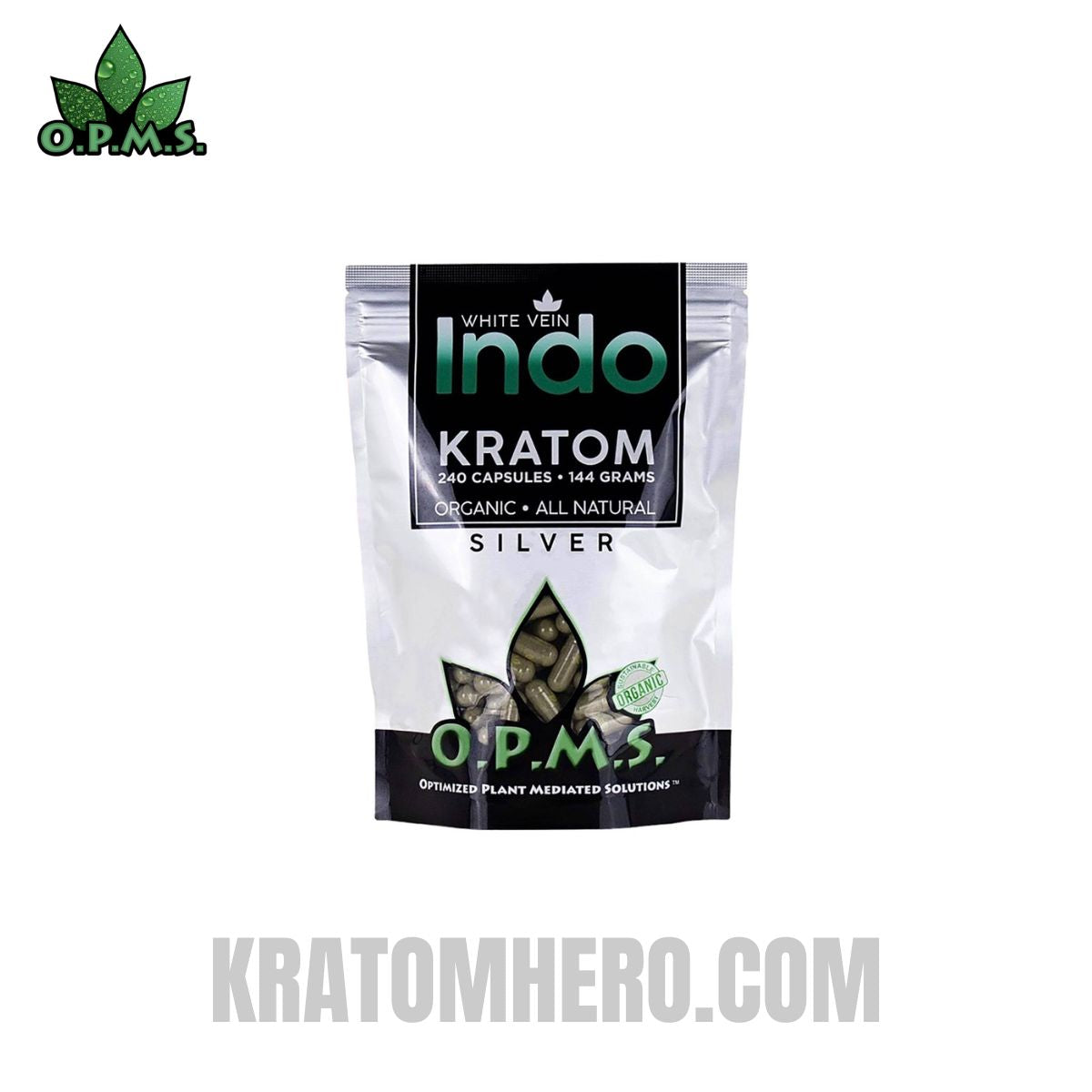 OPMS Silver White Vein Indo Kratom Capsules - 240 Capsules