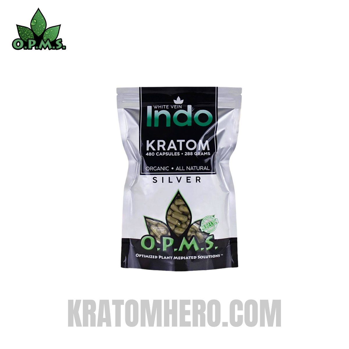 OPMS Silver White Vein Indo Kratom Capsules - 480 Capsules