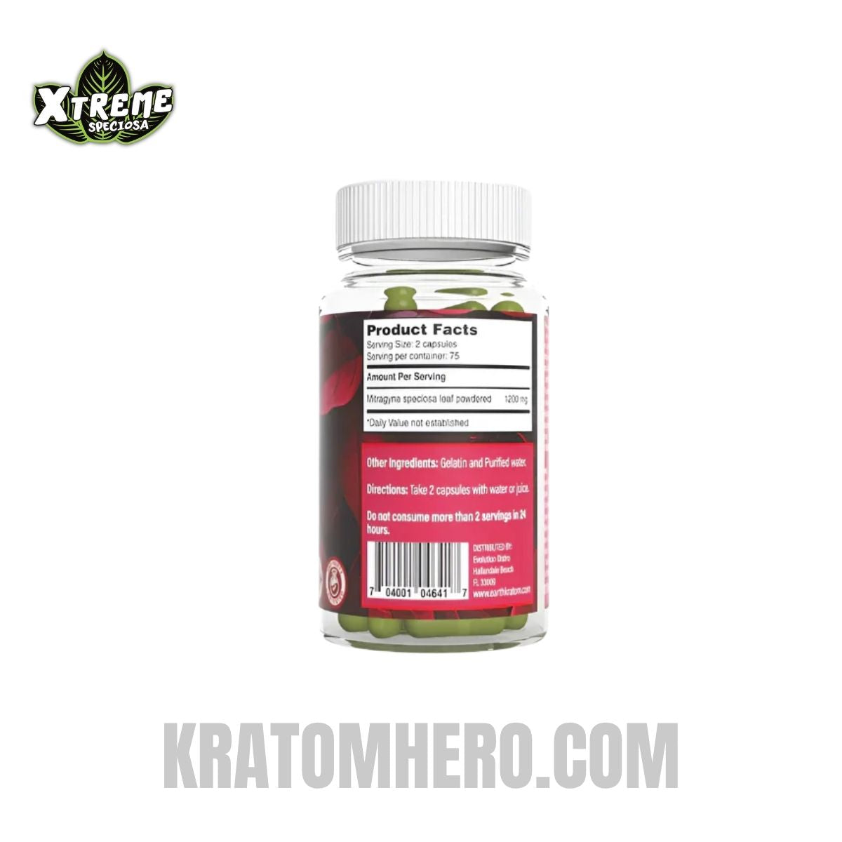 Xtreme Speciosa Red Maend Da Kratom Capsules - 150 Capsules Back Side